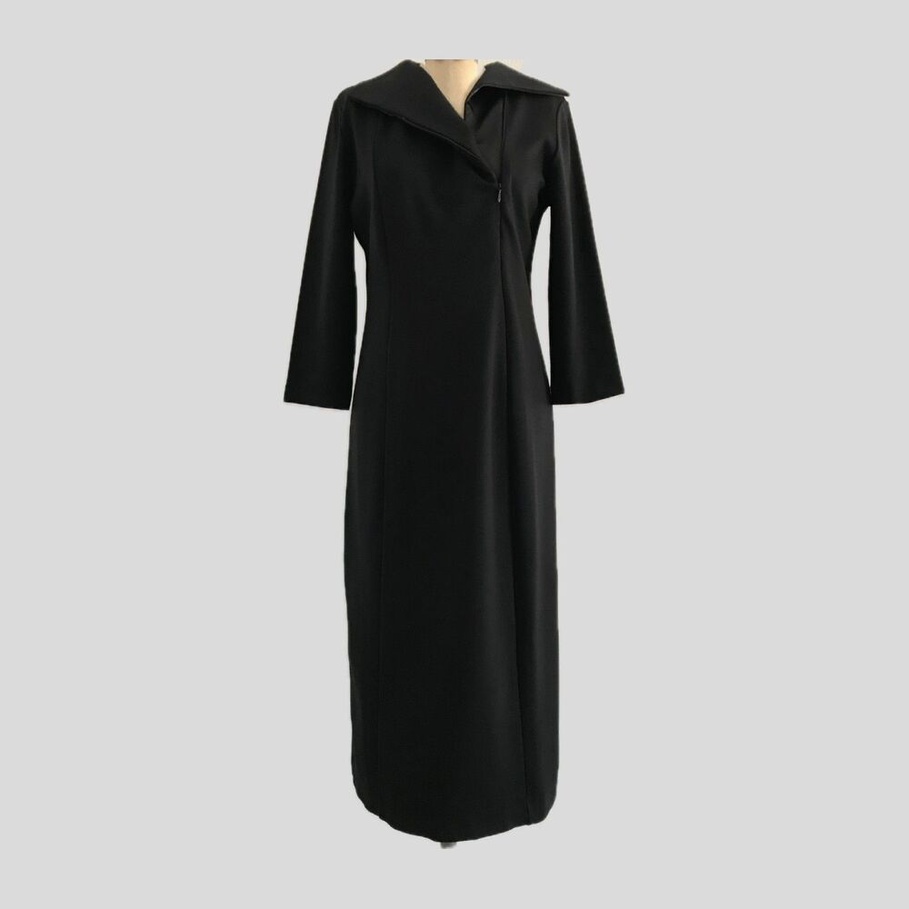 Jason Wu Black Stretch Knit 1/4 Zip Chic Midi Dress LBD, Womens M